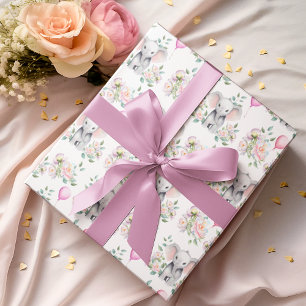 Baby Elephant mit Peonies & Balloon Baby Dusche Geschenkpapier