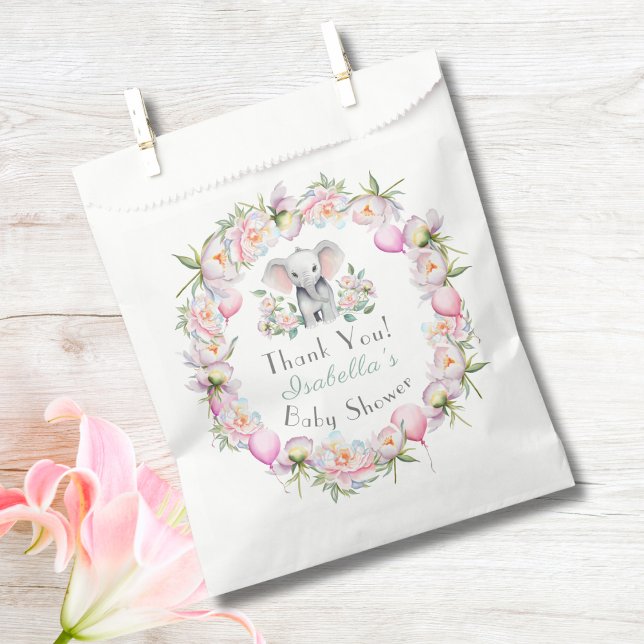 Baby Elephant mit Peonies & Balloon Baby Dusche Geschenktütchen (Von Creator hochgeladen)