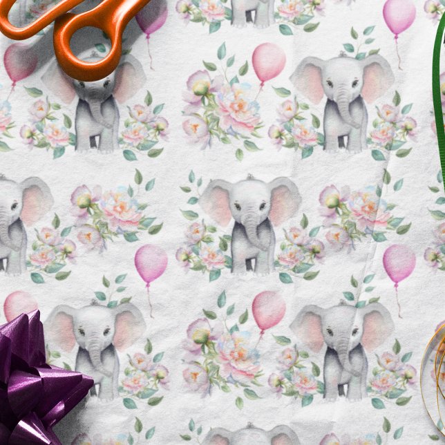 Baby Elephant mit Peonies & Balloon Baby Dusche Seidenpapier (Fill your favor boxes or gift bags with this adorable tissue paper that matches this shower theme.)
