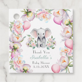 Baby Elephant mit Peonies & Balloons Babydusche Geschenkanhänger