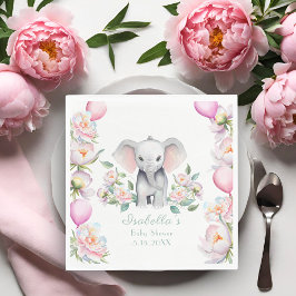 Baby Elephant mit Peonies & Balloons Babydusche Serviette