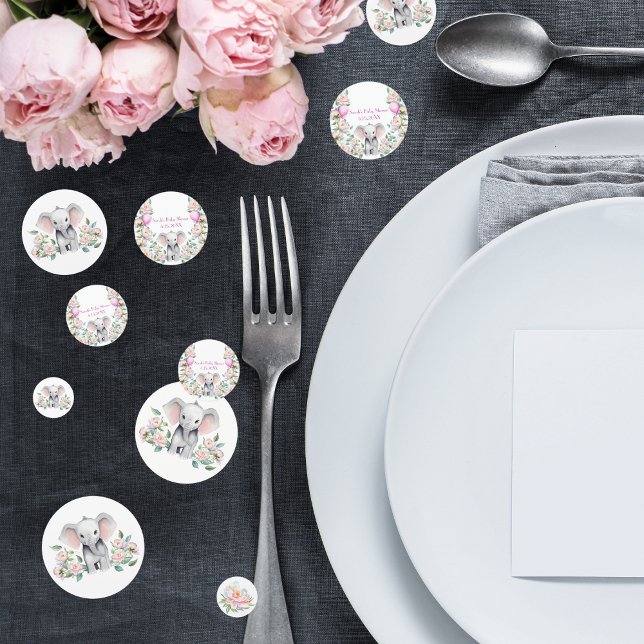 Baby Elephant mit Peonies, Eucalyptus Baby Dusche Konfetti (Von Creator hochgeladen)