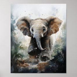Baby Elephant mit Phantastischem Wildtier Poster