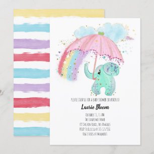 Baby Elephant mit Rainbow Baby Shower Einladung