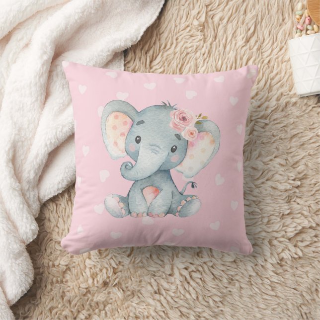 Baby Elephant mit rosa Herzhintergrund Kissen (Decke)