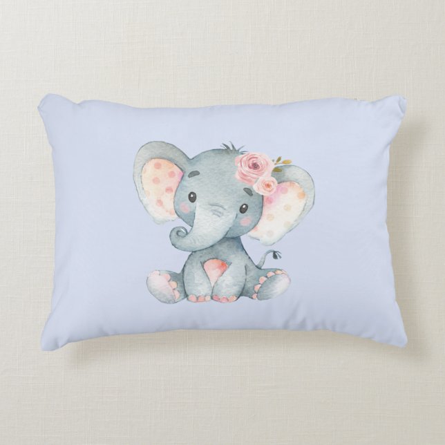 Baby Elephant mit rosa Rosen Dekokissen (Vorderseite)