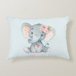 Baby Elephant mit rosa Rosen Dekokissen