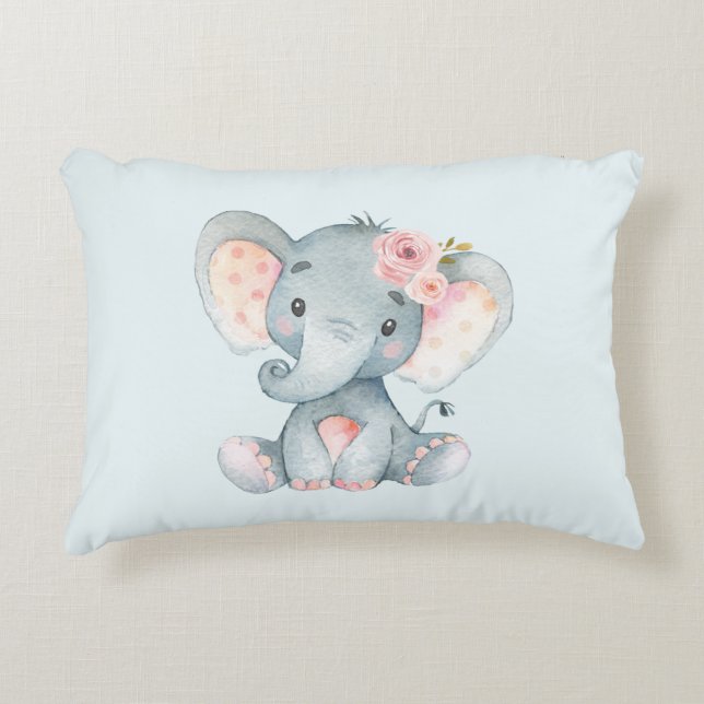 Baby Elephant mit rosa Rosen Dekokissen (Vorderseite)