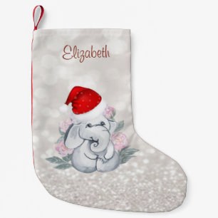 Baby Elephant mit Weihnachtsmannmütze, Blume, Boke Kleiner Weihnachtsstrumpf