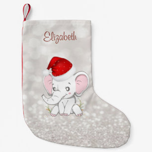 Baby Elephant mit Weihnachtsmannmütze, Glittery Bo Kleiner Weihnachtsstrumpf