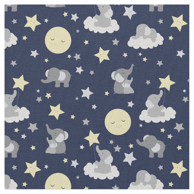 Baby Elephant Navy Gray Moon Sweet Dreams  Stoff (Nahaufnahme)