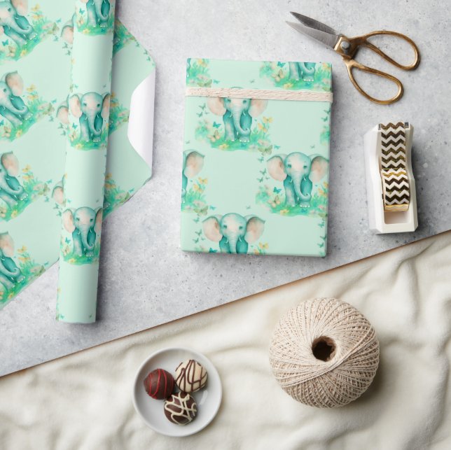 Baby Elephant Neutral Baby Dusche Geschenkpapier (Kunsthandwerk)