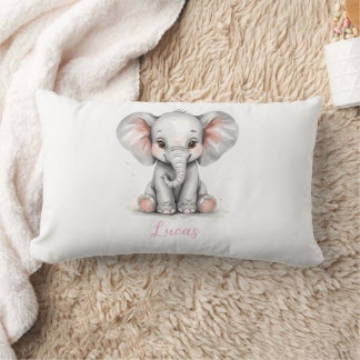 Baby Elephant Nursery Lumbar Pillow with Custom Nm Lendenkissen