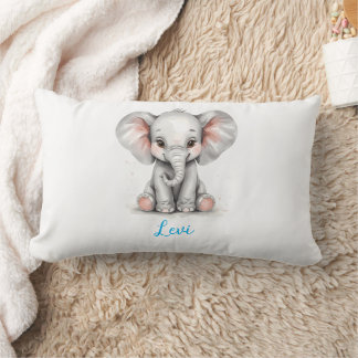 Baby Elephant Nursery Lumbar Pillow with Custom Nm Lendenkissen