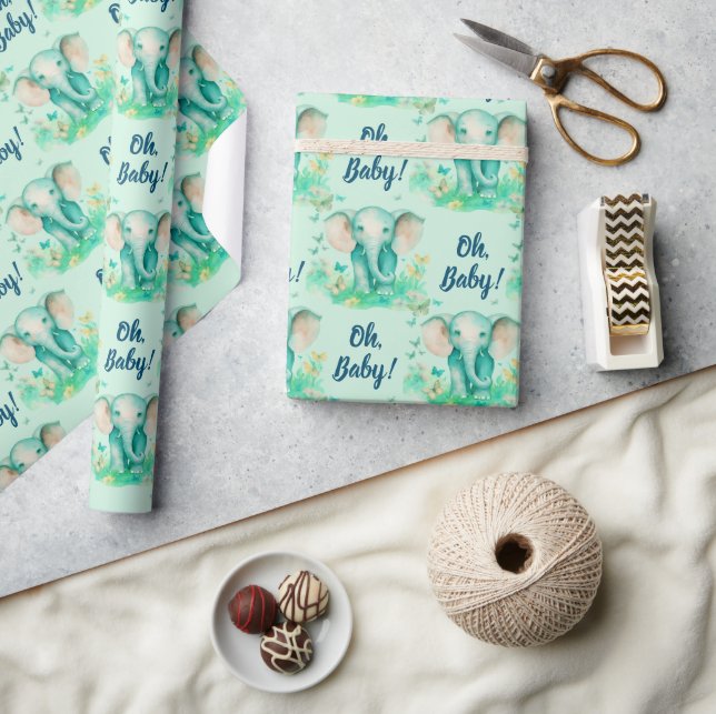 Baby Elephant Oh Baby Neutral Baby Dusche Geschenkpapier (Kunsthandwerk)