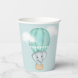 Baby Elephant Pale Green Hot Air Ballon Dusche Pappbecher