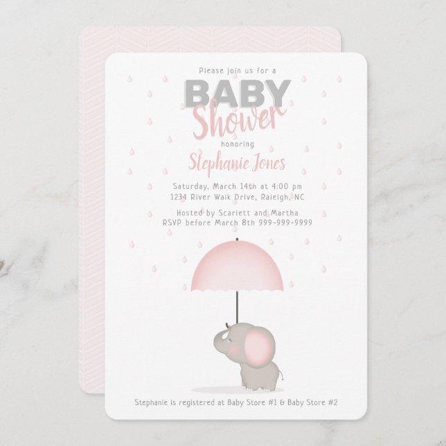 Baby Elephant Pink Baby Dusche Einladung (Vorne/Hinten)