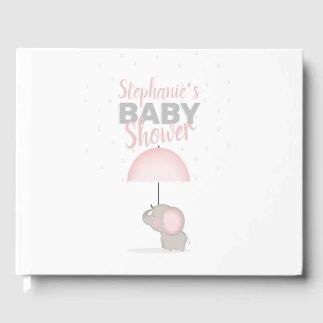 Baby Elephant Pink Baby Dusche Gästebuch (Vorderseite)