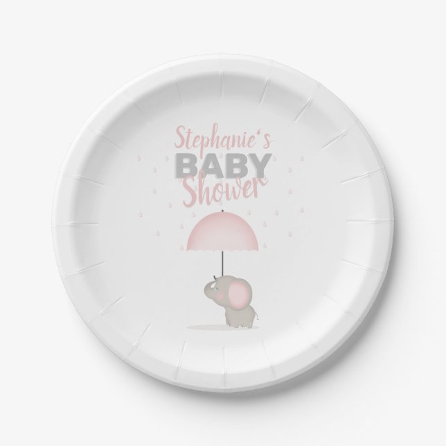 Baby Elephant Pink Baby Dusche Pappteller (Vorderseite)