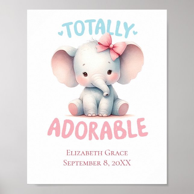 Baby Elephant Pink Baby Girl Kinderzimmer Wall Art Poster (Vorne)