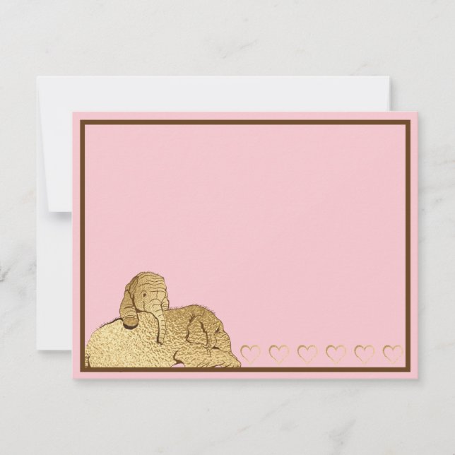 Baby Elephant Pink Gold Dankeskarte (Vorderseite)