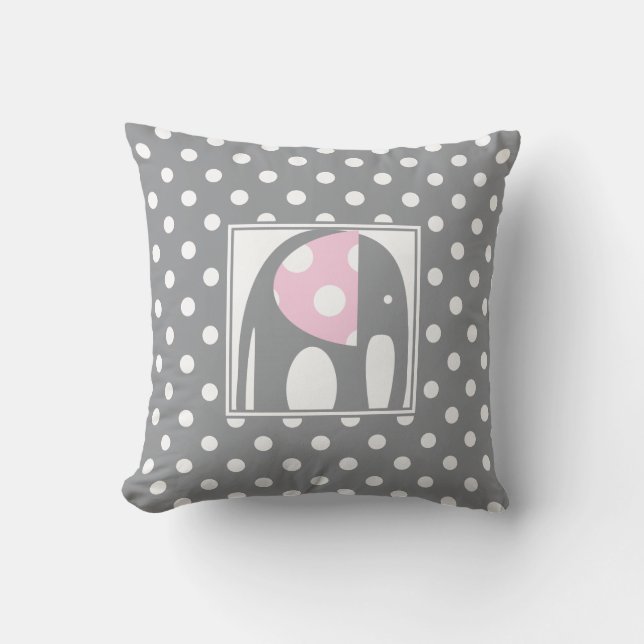 Baby Elephant | Pink & Gray Polka Dots Kissen (Vorderseite)