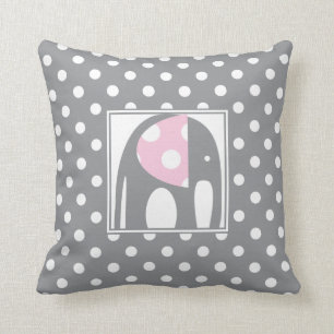 Baby Elephant   Pink & Gray Polka Dots Kissen