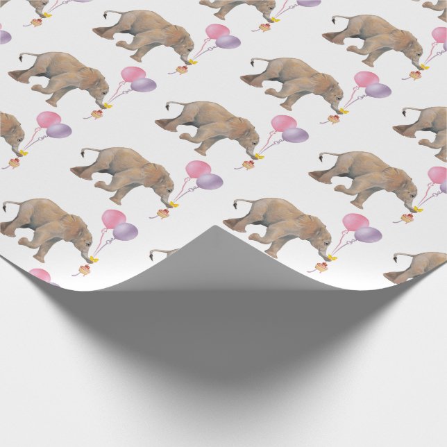 Baby Elephant pink & violet balloon Gift Wrapping Geschenkpapier (Ecke)