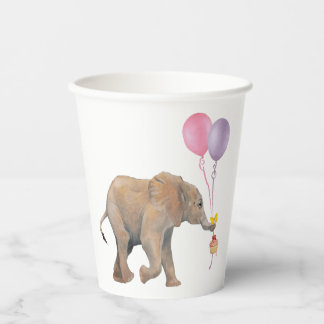 Baby Elephant pink & violet balloon Set x16 Pappbecher