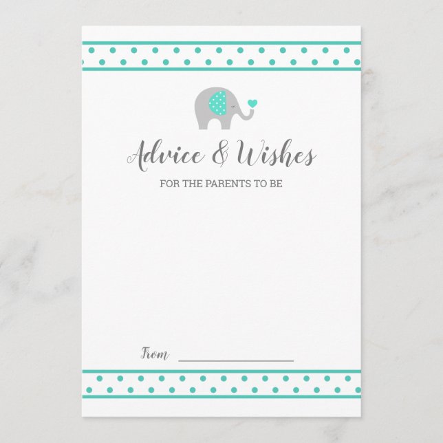Baby Elephant Polka Dots auf White Shower Advice Hinweiskarte (Vorderseite)