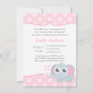 Baby Elephant Polka Dots Pink Baby Dusche Einladung