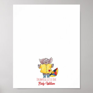 Baby Elephant Raincoat Fingerprint Gäestbook Poster