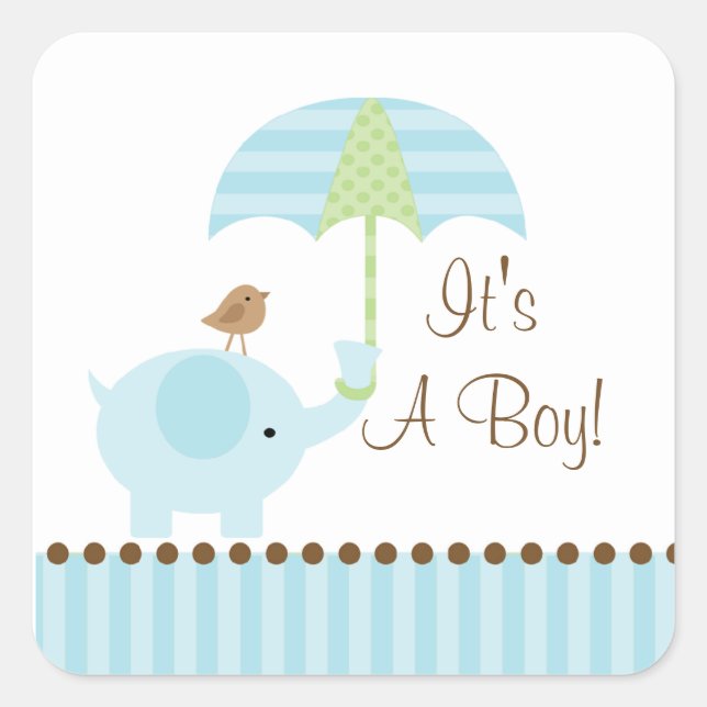 Baby Elephant Schirm Es ist ein Boy Square Sticker (Vorderseite)