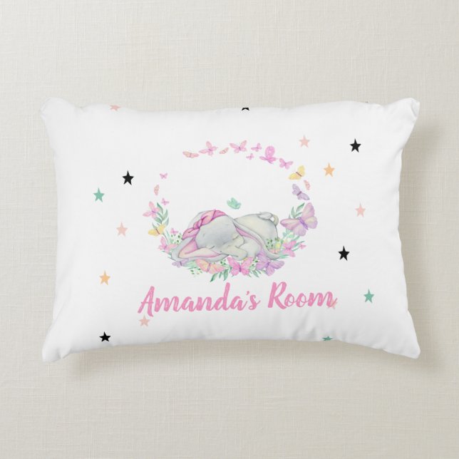 Baby Elephant, Schmetterlinge, Sterne Dekokissen (Vorderseite)