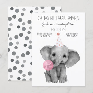 Baby Elephant Schwarz-Weiß Geburtstag Einladung