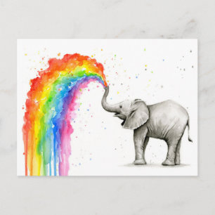 Baby Elephant Spray Rainbow Card Stationery Postkarte
