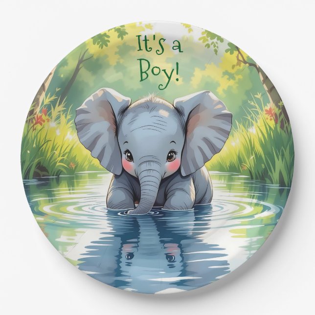 Baby Elephant Themed Baby Shower Pappteller (Vorderseite)