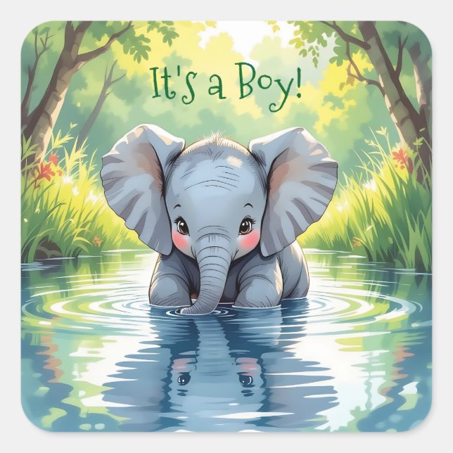 Baby Elephant Themed Baby Shower Quadratischer Aufkleber (Vorderseite)