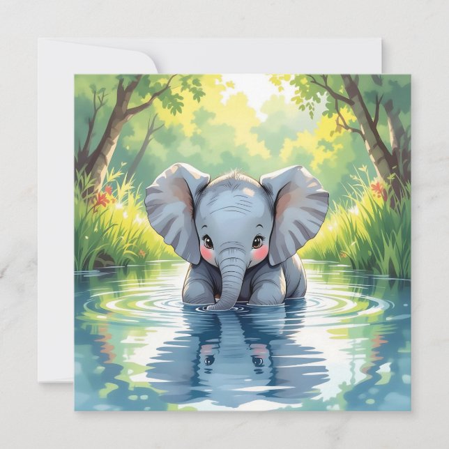 Baby Elephant Themed | First Birthday Party Einladung (Vorderseite)