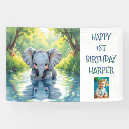 Baby Elephant Themed Personalized Birthday Party Banner