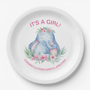 Baby Elephant Tropical Blume Babydusche Pappteller