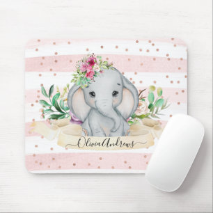 Baby Elephant und Blume Niedliche Wasserfarbe Zeic Mousepad