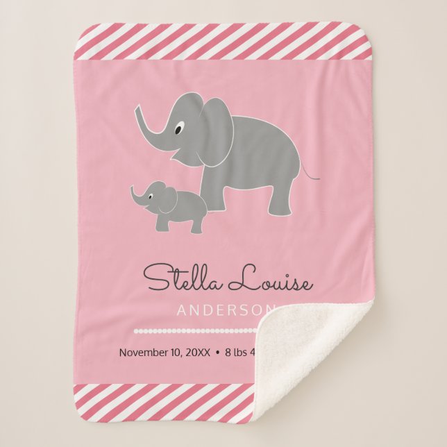 Baby Elephant und Umbrella Baby Girl Birth Stats Sherpadecke (Vorderseite)