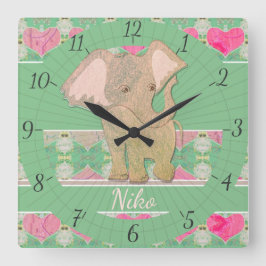 Baby Elephant Wall Clock Quadratische Wanduhr