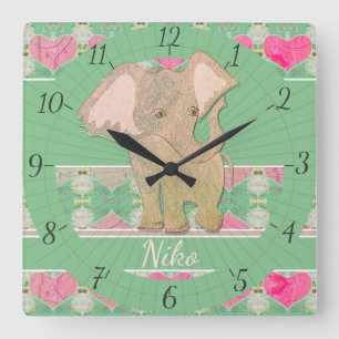 Baby Elephant Wall Clock Quadratische Wanduhr