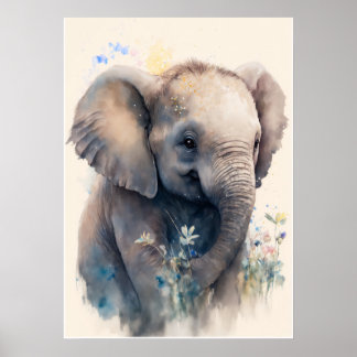 Baby Elephant Watercolor Kinderzimmer Wall Art Pos Poster