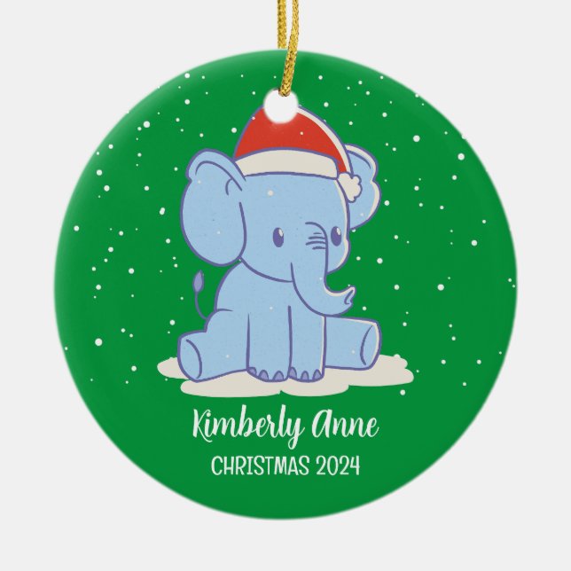 Baby Elephant Weihnachtsschnee Winterurlaub Keramik Ornament (Vorne)
