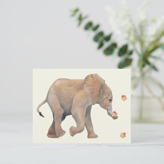 Baby Elephant with cupcakes Postcard Postkarte (Stehend Vorderseite)