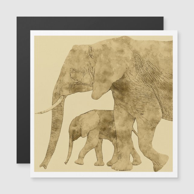 Baby Elephant with it's Mother  Magnetkarte (Vorne/Hinten)