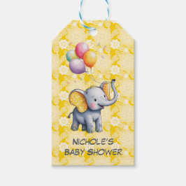 Baby Elephant Yellow Polka Dot Ears Baby Shower Geschenkanhänger
